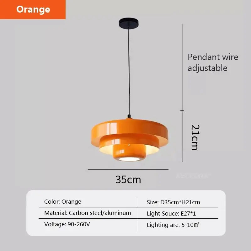 Suspension lumineuse moderne circulaire stratifiée blanc orange vert foncé scandinave chambre restaurant