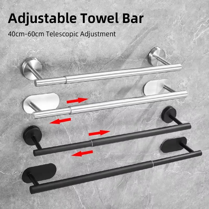 barre serviettes ajustable acier inoxydable noir argenté doré moderne salle bain fixations incluses