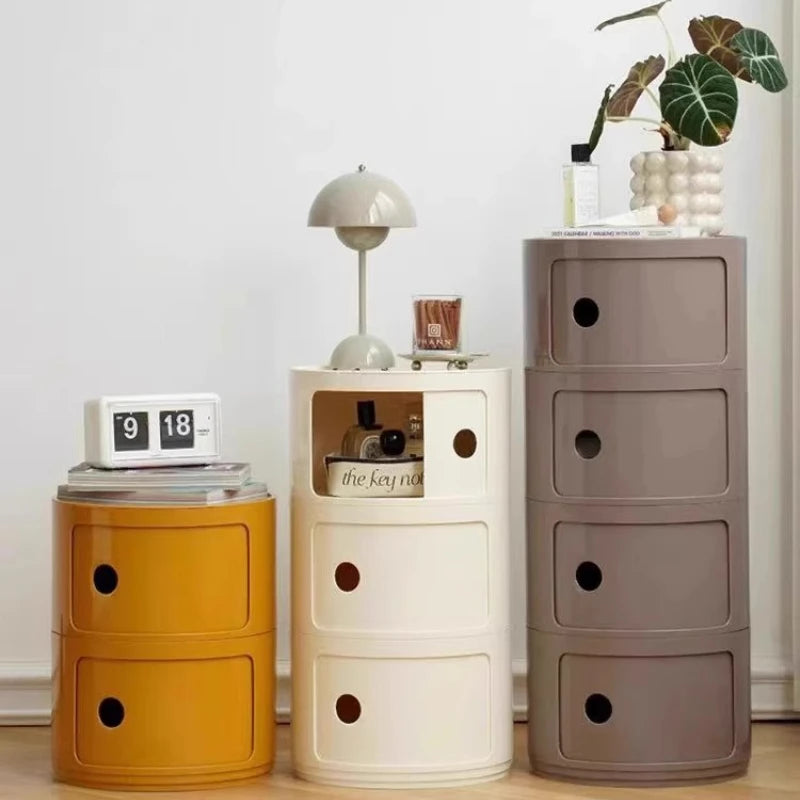 table chevet ronde plastique trois tiroirs meuble nuit moderne minimaliste