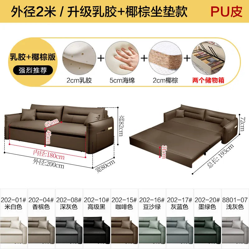 canapé lit moderne marron clair simili cuir scandinave confortable coussins salon maison