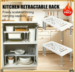 étagère cuisine rétractable blanc gris moderne perforations pieds métalliques bouteilles épices appareils électroménagers