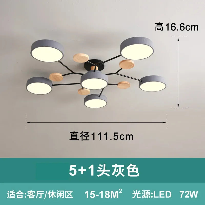 lampe suspendue moderne gris bois naturel éclairage led circulaire scandinave métallique chambre salon
