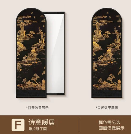 miroir artisanal noir bambou paysager mural décoration maison traditionnel ornement salon chambre