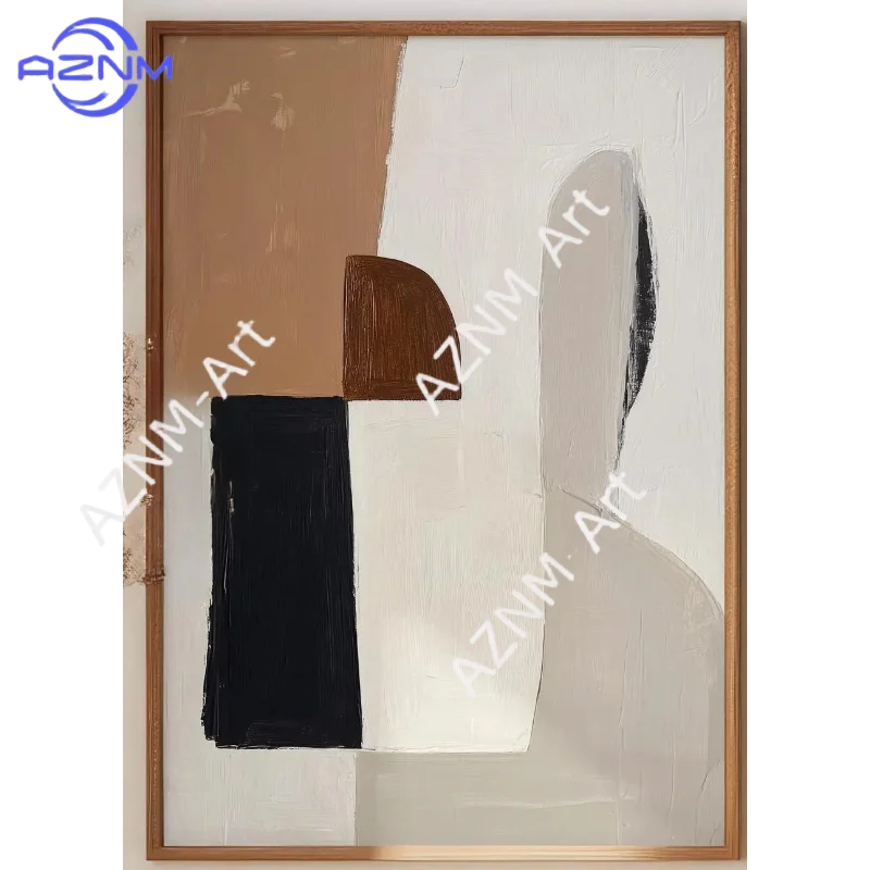 tableau abstrait contemporain toile peinture beige noir blanc marron clair 50x70cm 40x60cm 30x40cm 20x30cm