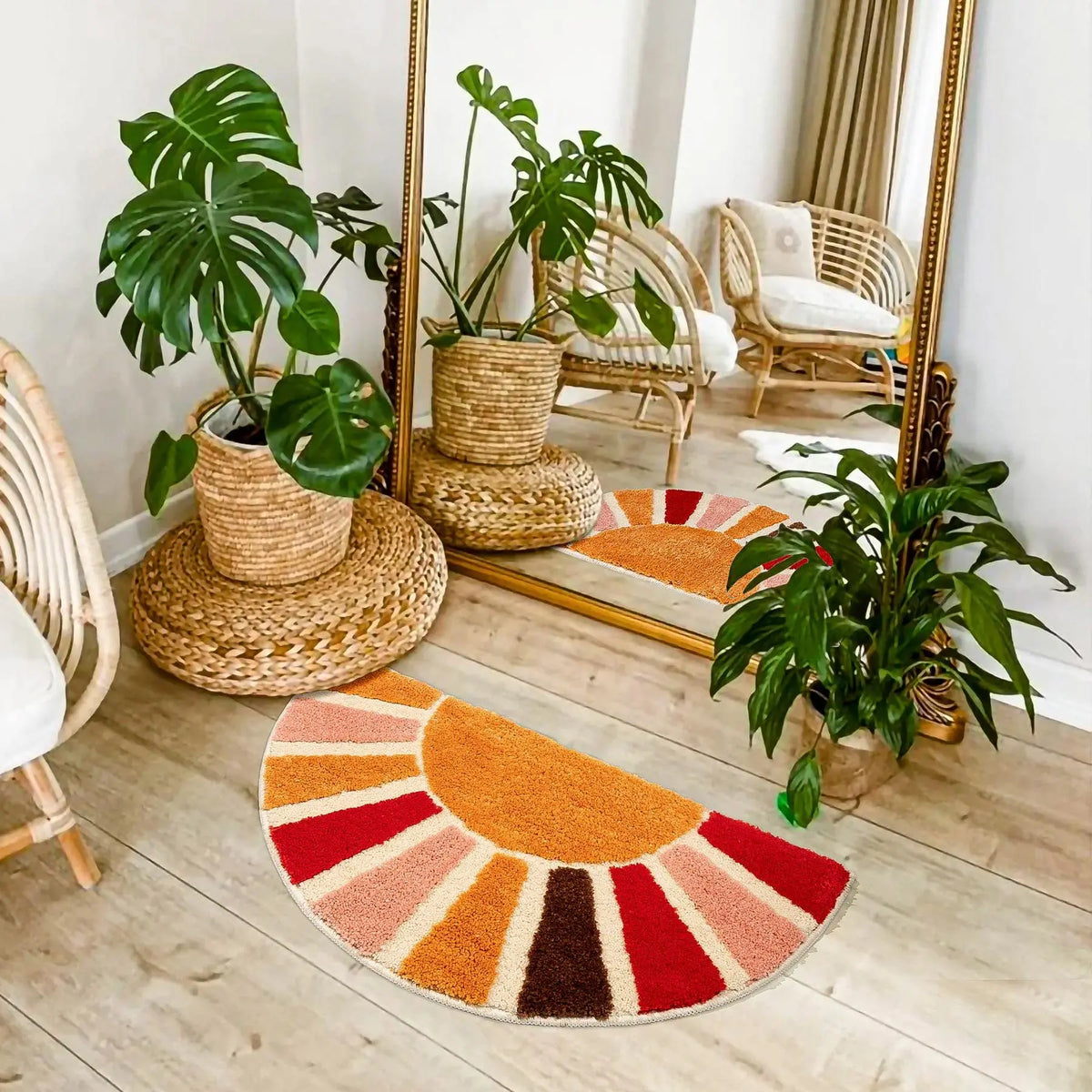 tapis bain antidérapant polyester fleuri orange rouge moderne intérieur campement doux pelucheux