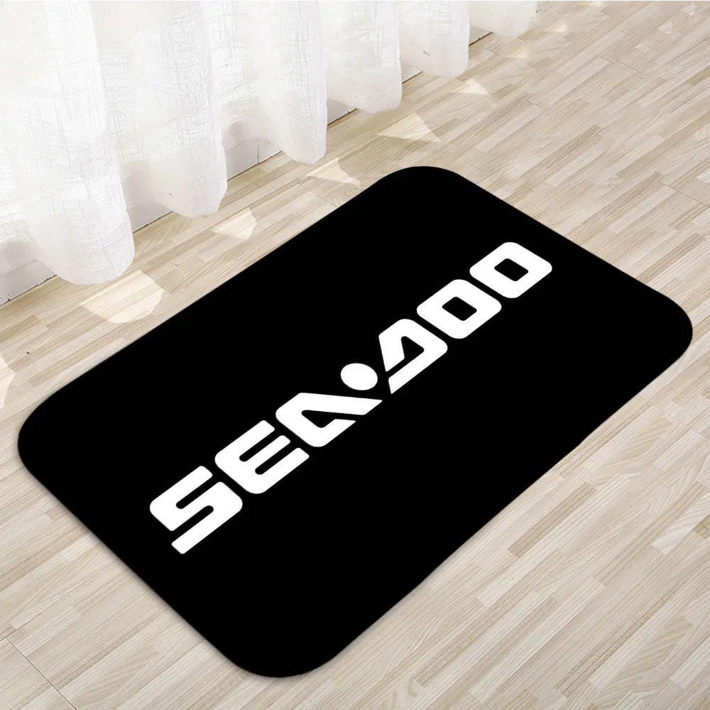 tapis moderne antidérapant sea doo logo floral noir jaune blanc rouge bleu orange couloir