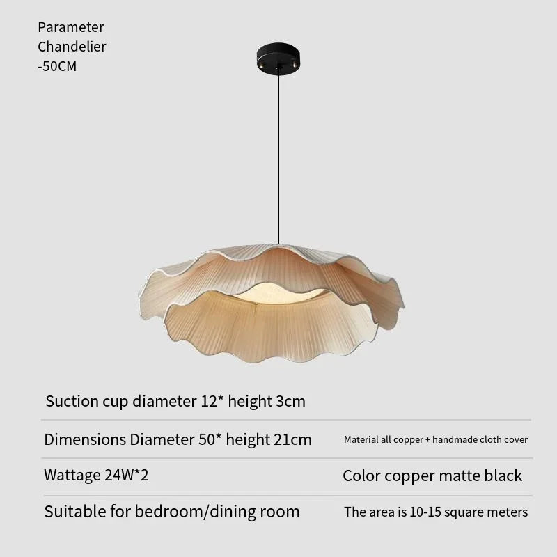 suspension lumineuse moderne plissée semi translucide beige clair élégante minimaliste chambre salon restaurant
