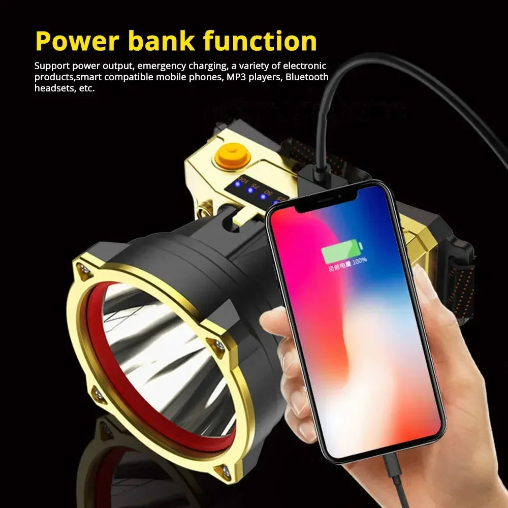 lampe frontale rechargeable or noir lisse moderne ceinture ajustable cordon usb type