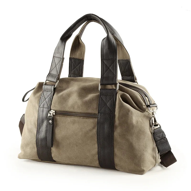 sac voyage toile homme polyvalent solide fermeture éclair beige noir texture cuir casual dimensions