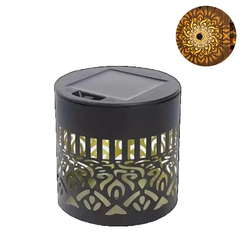 projecteur solaire extérieur mural décoration jardin éclairage nuit patio clôture allée mandala papillon motifs