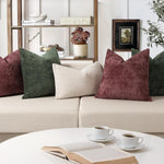 housse coussin chenille vert foncé moderne carré décoratif lit sofa tissage polyester artisanal haute