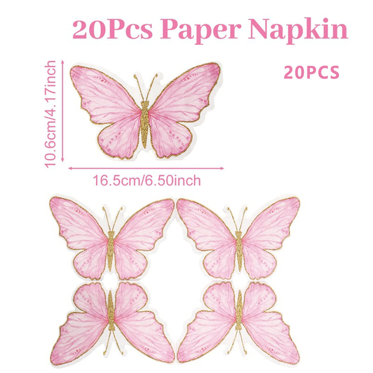 serviettes papier papillon violet rose bleu détails dorés fêtes usage unique pack 20 illustration