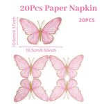 serviettes papier papillon violet rose bleu détails dorés fêtes usage unique pack 20 illustration