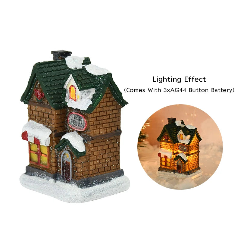 décorations noël miniatures maison bois naturel rustique vintage porte fenêtre led