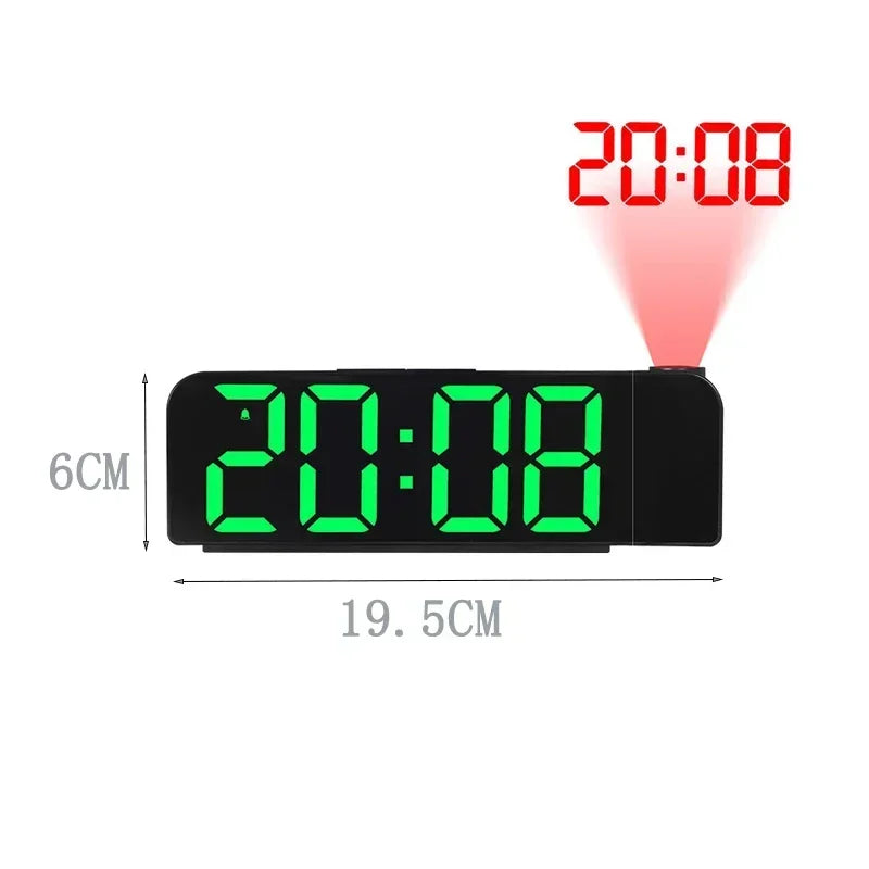 projecteur réveil numérique led moderne alarme thermomètre noir rouge vert minimaliste chambre table mur