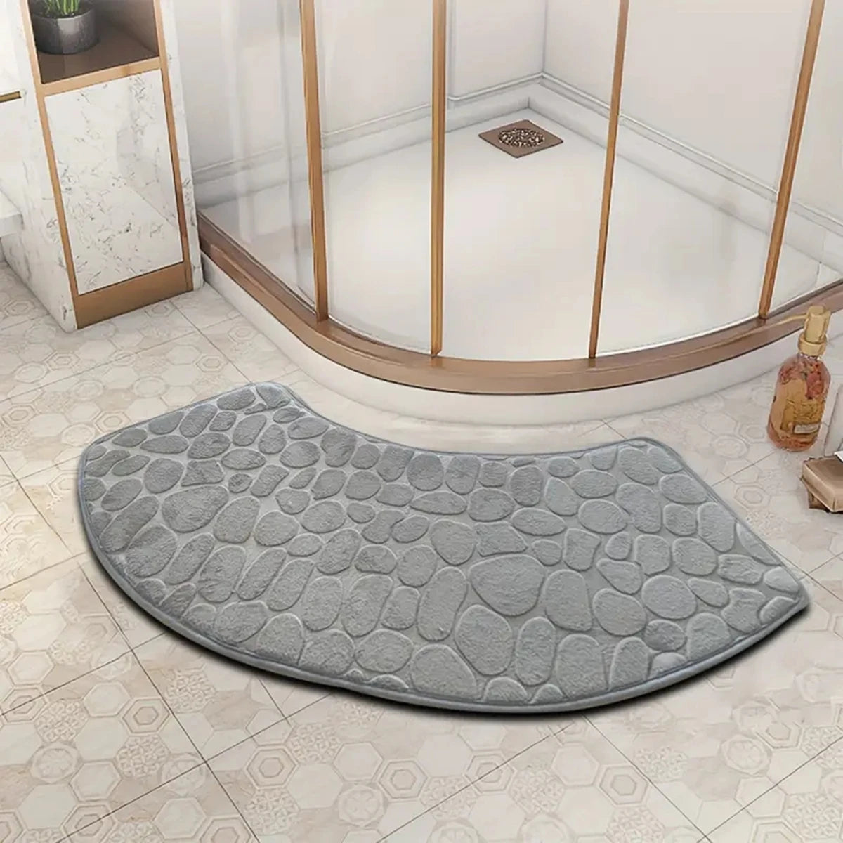 tapis bain moderne gris texture cailloux absorbant antidérapant salle bain douche entrée qualité polyester