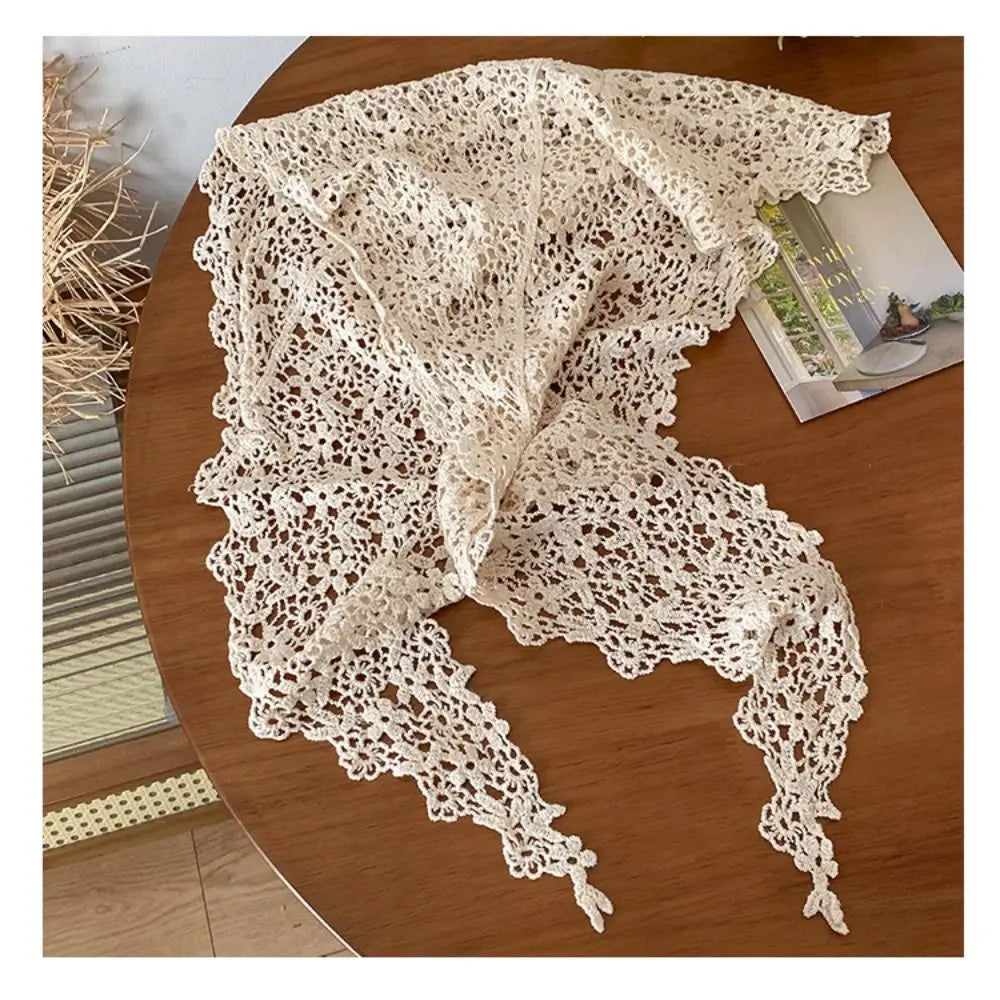 foulard dentelle motif floral blanc cassé classique vintage été femme junior décontracté polyester haute