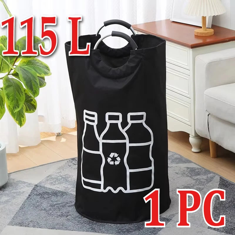 sac rangement pliable bouteilles recyclage 82l 115l moderne pratique poignées métalliques opaques illustration recyclable
