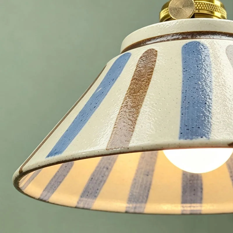 lampe suspendue vintage blanc bleu fleurs rayures cordon ajustable ampoule E27 chambre salon restaurant
