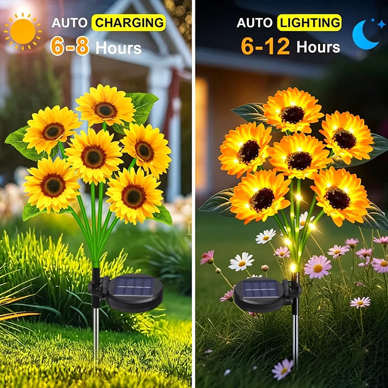 décorations florales solaires jaune vert moderne bouquet tournesol feuilles extérieures patio jardin led étanches