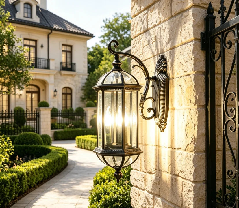 lampe murale classique vintage noir doré verre translucide métal éclairage extérieur hydrofuge trois ampoules