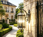 lampe murale classique vintage noir doré verre translucide métal éclairage extérieur hydrofuge trois ampoules