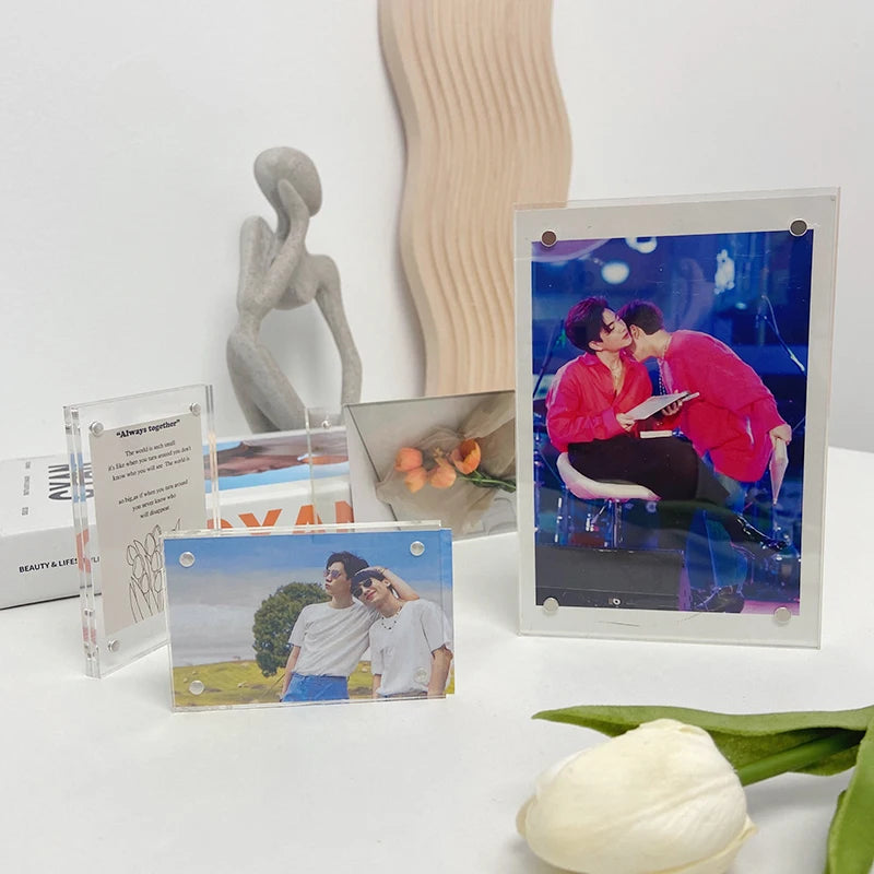 cadre photo transparent moderne clips photos fleurs séchées variante acrylique