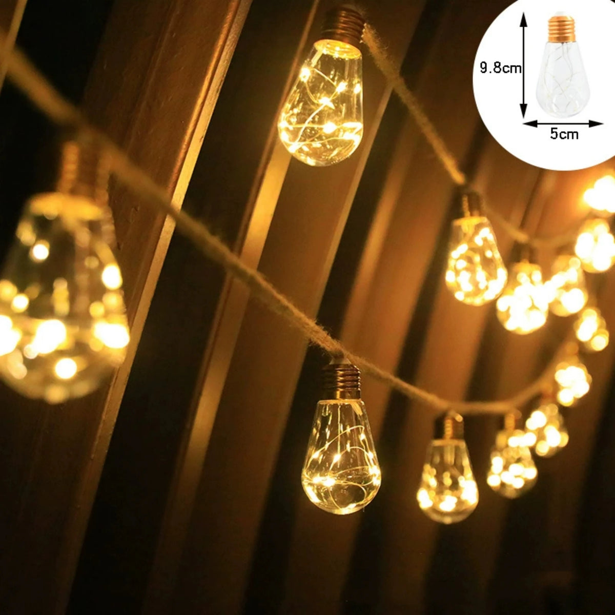 guirlande lumineuse solaire 16 ampoules vintage transparente marron clair bohèmeextérieur