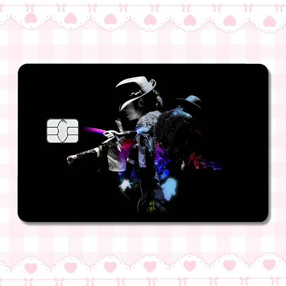 carte crédit personnalisée adhésif noir blanc michael jackson poses fond noir moderne minimaliste
