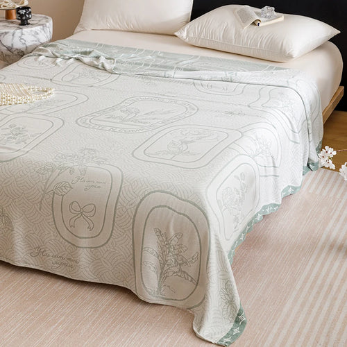 couverture fibre bambou motif floral deux oreillers canapé lit maison