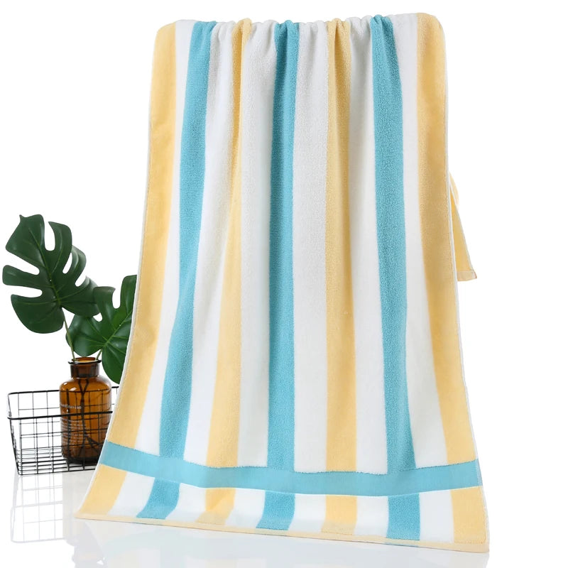 serviettes bain coton rayées bleu clair moderne absorbantes rapide sécher machine washable