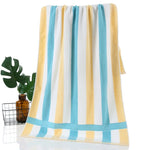 serviettes bain coton rayées bleu clair moderne absorbantes rapide sécher machine washable