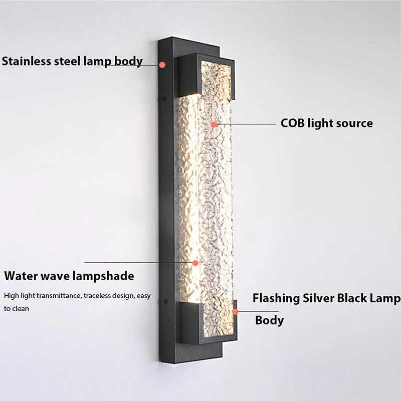 lampe murale led noire contemporaine acier inoxydable ondulée ip65 réglable triac 3000k 6000k