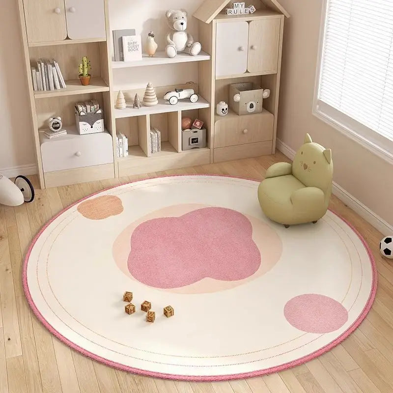 tapis rond nuage enfant moderne rose clair antidérapant 80x80cm 120x120cm salon chambre