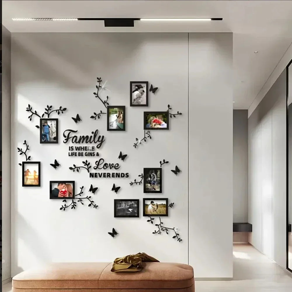 Sticker mural cadre photo arbre 3D miroir acrylique kaki