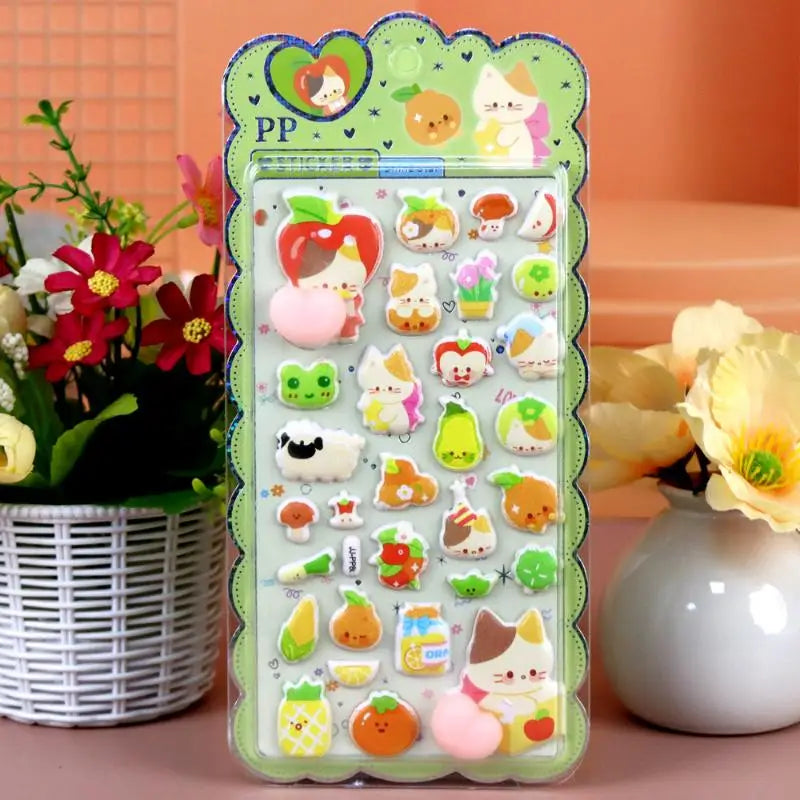 autocollants 3D animaux mignons fruits gâteaux nuages coeurs kawaii adhésifs