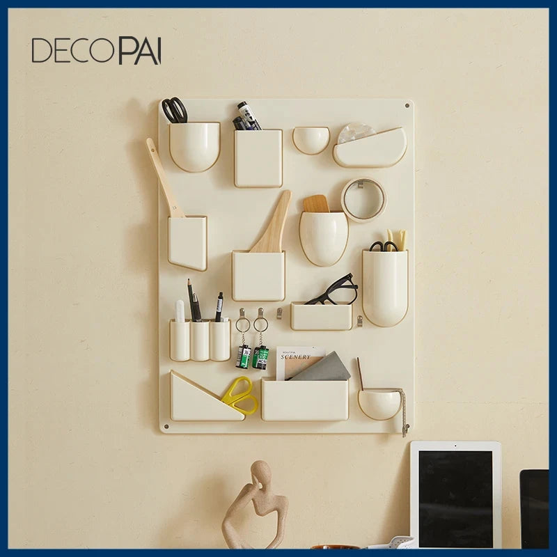 panneau rangement mural moderne beige clair 15 compartiments vis fixation boîtes outils chambre