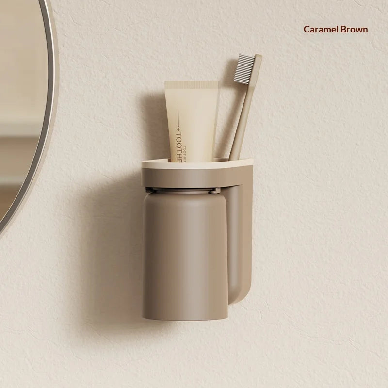 porte brosse dents mural adhésif moderne beige marron caramel reutilisable qualité alimentaire mat opacité