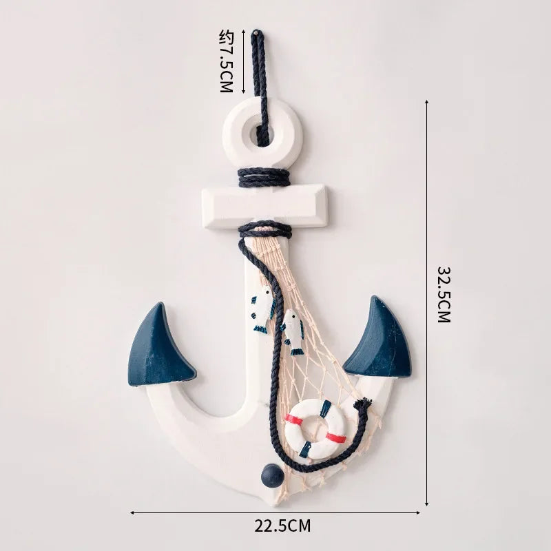 décoration murale ancre bois nœuds bleu rouge thermomètre coquillages étoiles mer opacité