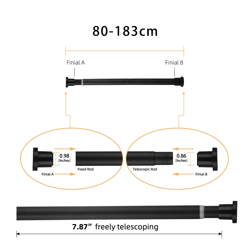 tige tension noire acier inoxydable moderne respectueuse environnement sans perçage salle bain placard fenêtre