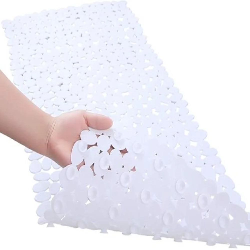 tapis bain antidérapant moderne gris clair succion cup lavable machine cailloux texturé salle bain