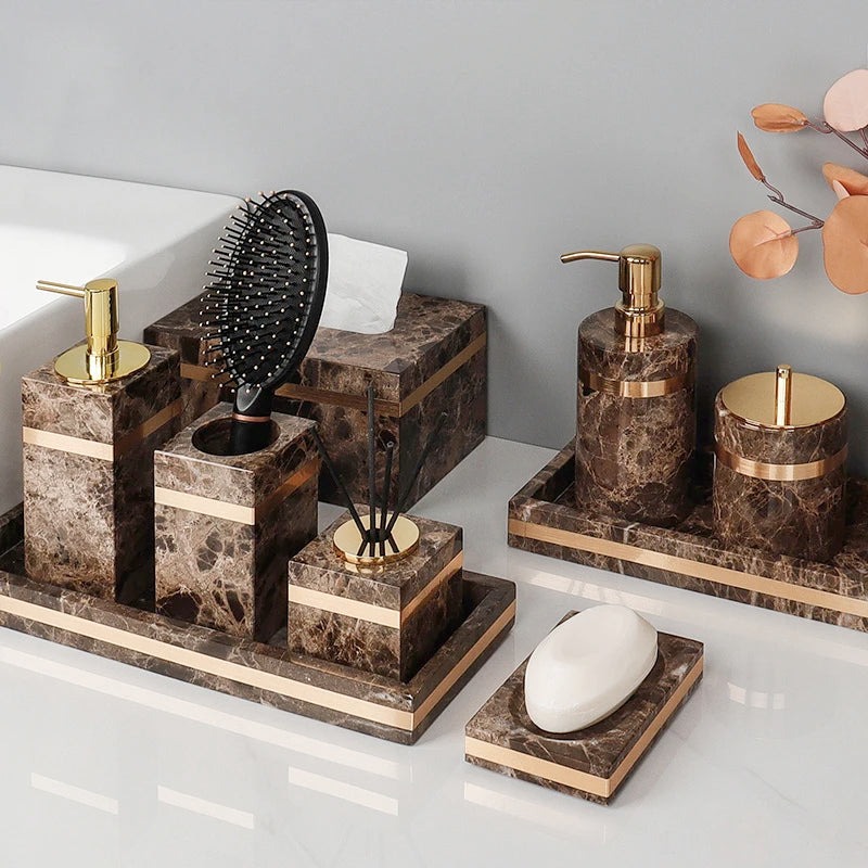 Distributeur de savon en marbre avec pompe en acier haute qualité