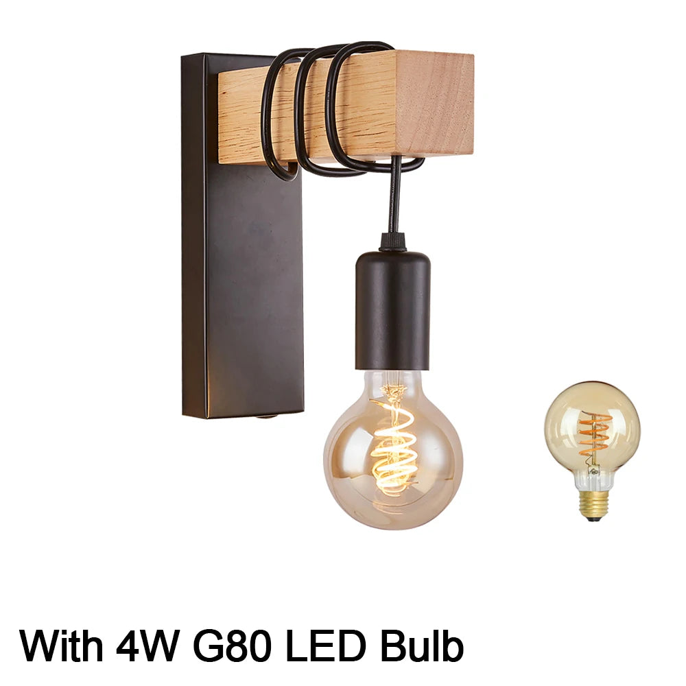 lampe murale industrielle moderne bois naturel noir verre opalin éclairage cuisine chambre coucher