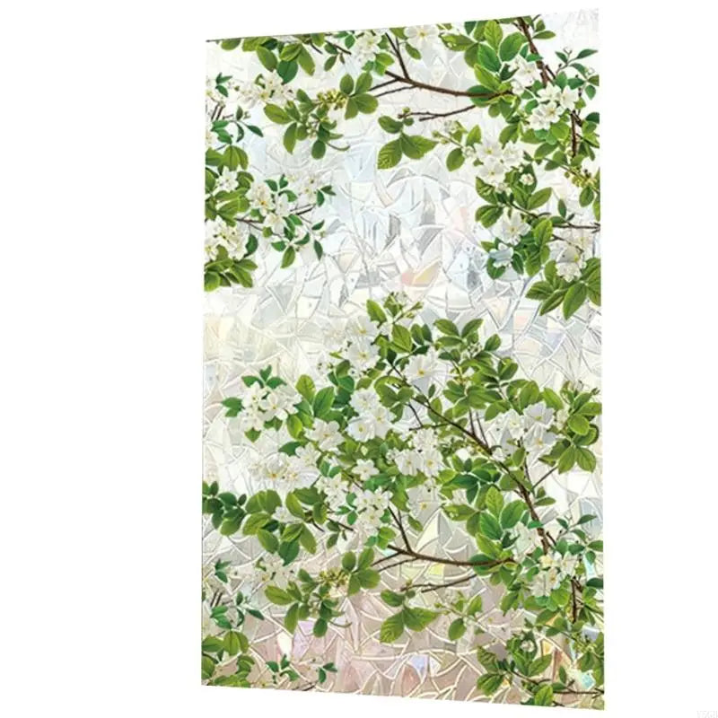 film décoratif fenêtre fleurs feuilles papillons moderne vert blanc jaune marron opacité adhésif