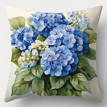 housse coussin fleurs hydrangeas bleu blanc vert classique 45x45cm zipper cache