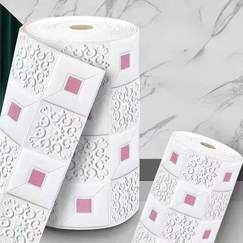 panneau décoratif mural adhésif blanc motif géométrique carrés dorés moderne élégant salon chambre
