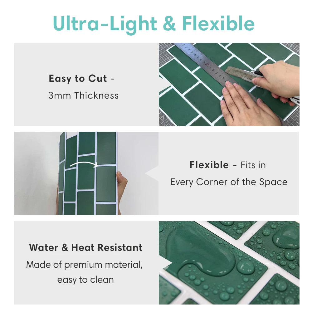 carreaux mur autocollants pvc rectangulaires brique vert foncé moderne 10 feuilles 30cm 30cm