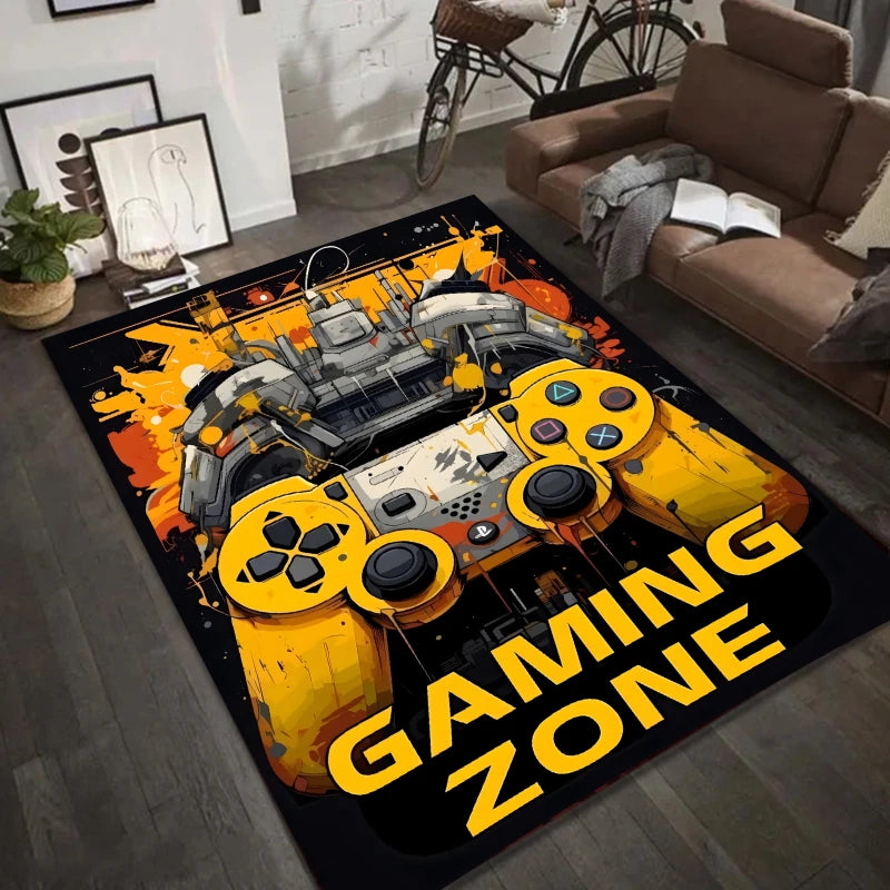 tapis moderne fleuri manette jeu gaming zone noir jaune rouge bleu salon chambreextérieur
