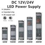 alimentation led 12v 24v 60w 100w 150w 200w 300w 400w transformateur silencieux gris perforé
