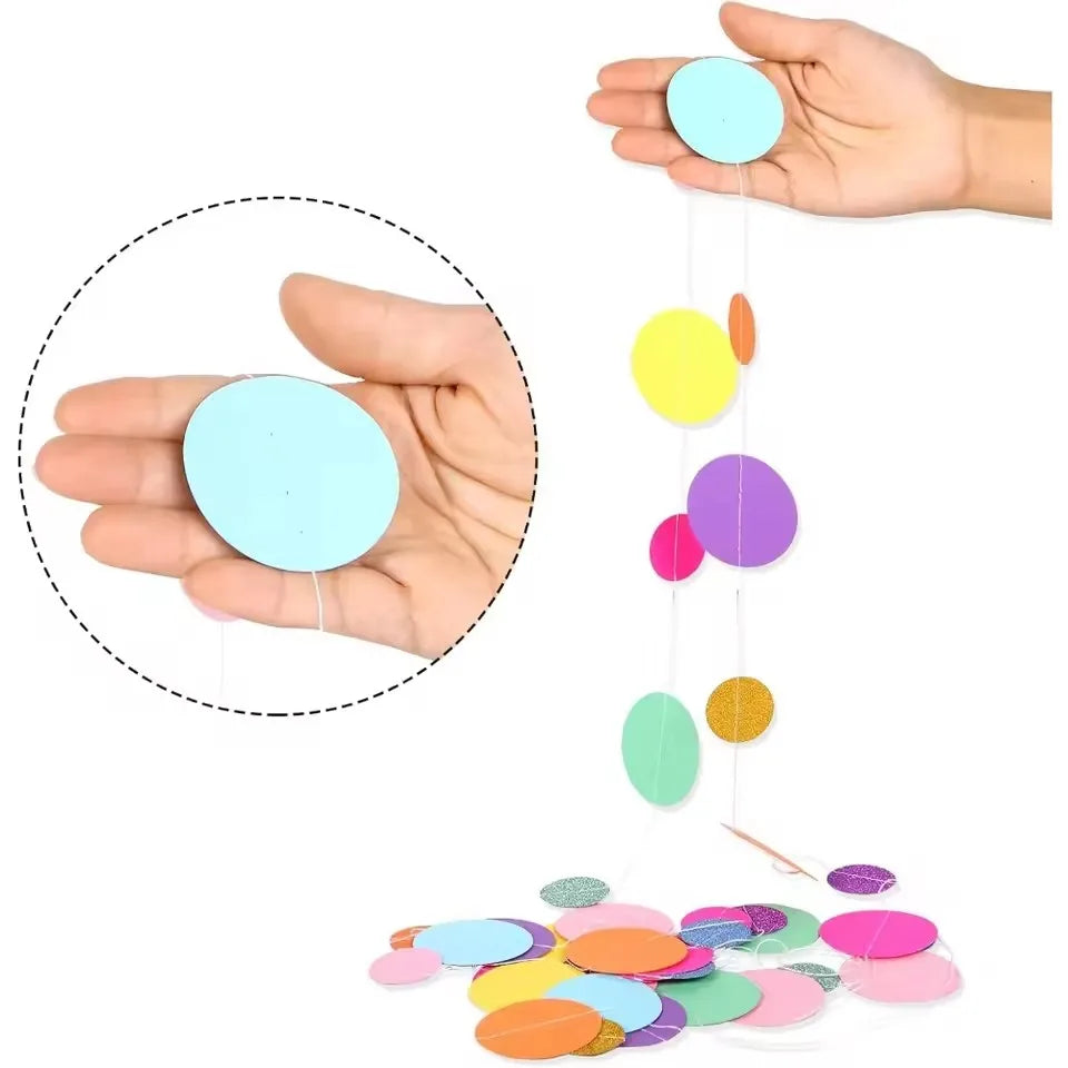 guirlande cercles colorés festifs anniversaire mariage noël enfantins pailletés opaques fil transparent